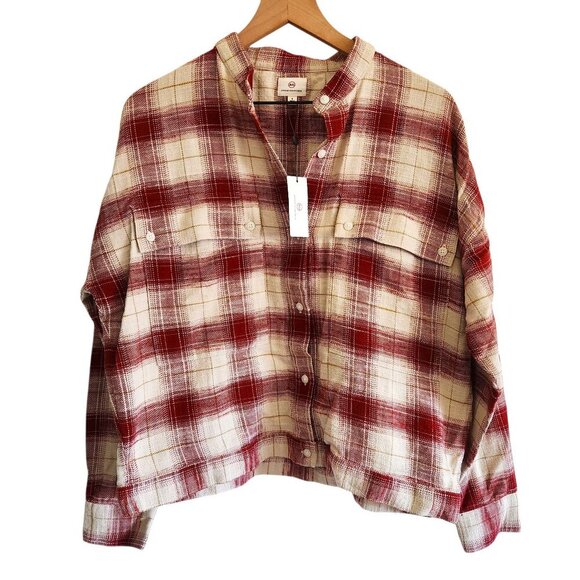 NWT AG Adriano Goldschmied Smith Flannel Plaid Button Down Shirt Red White Sz. S - Picture 6 of 10